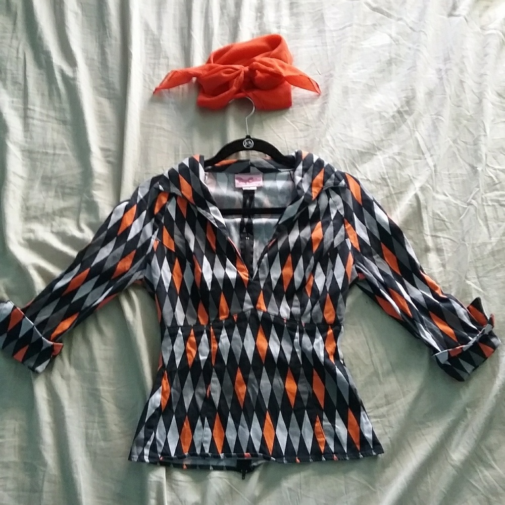 Pinup Couture Halloween Harlequin blouse